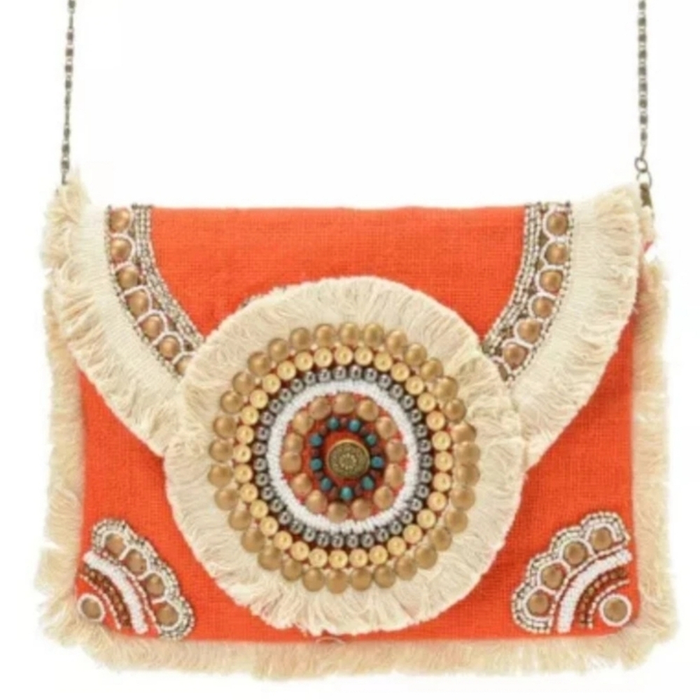 INDIGO MOON SHEILA ENVELOPE BAG WITH FRINGE AND METAL ACCENTS